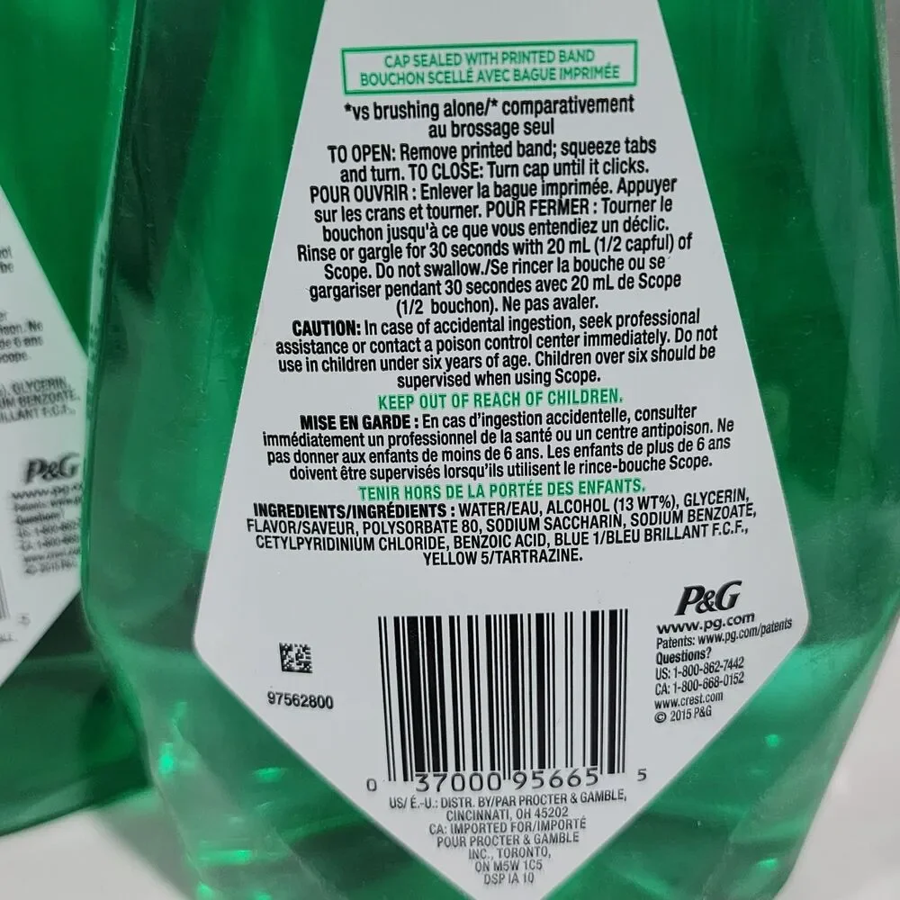 Crest Scope Outlast Mouthwash Rince, Fresh Mint, 1 Liter ( 33.8 fl oz ) 3 pack